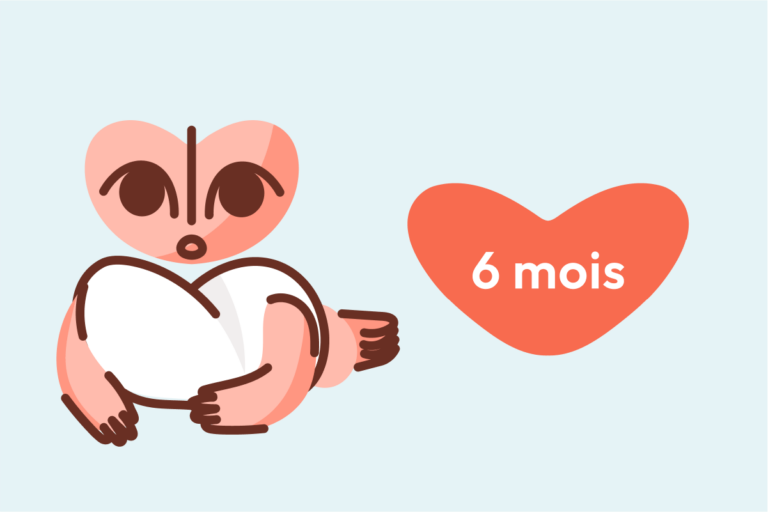 Bébé 6 mois allongé sur le ventre avec la tête relevée, illustré par l'application Malo