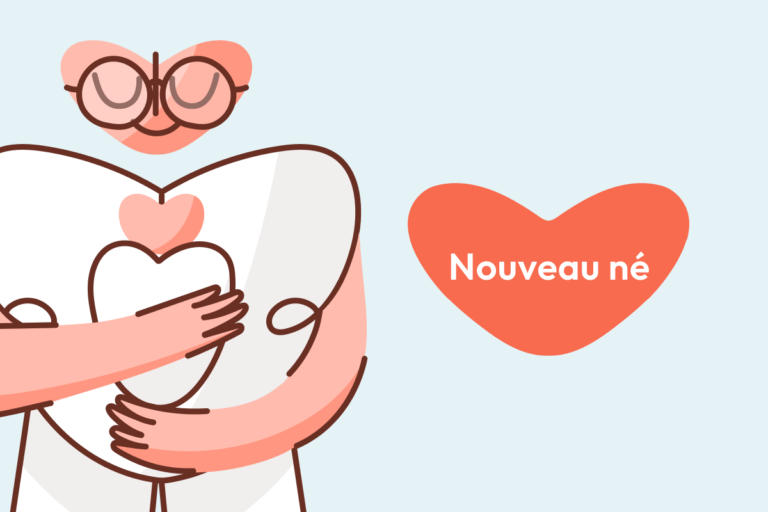 Nouveau-né dans les bras de sa maman illustré par l'application Malo